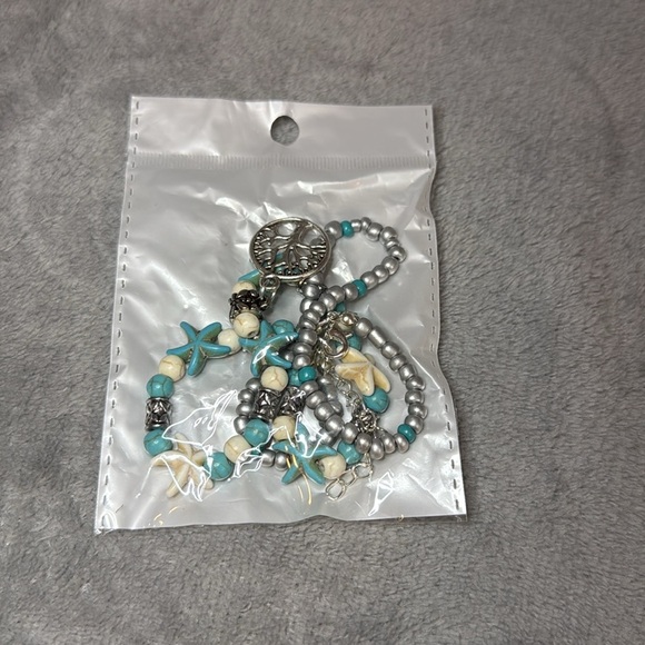🐚Turquoise Starfish Anklet🐚 with Silver Tree of Life Charm/NIP - Picture 2 of 3